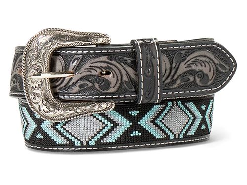 Ariat Mens Black & Turquoise Embroidered Inlay Belt A1041388