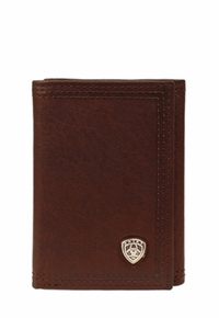 Ariat Mens Brown Leather Tri-Fold Wallet with Emblem A35122283