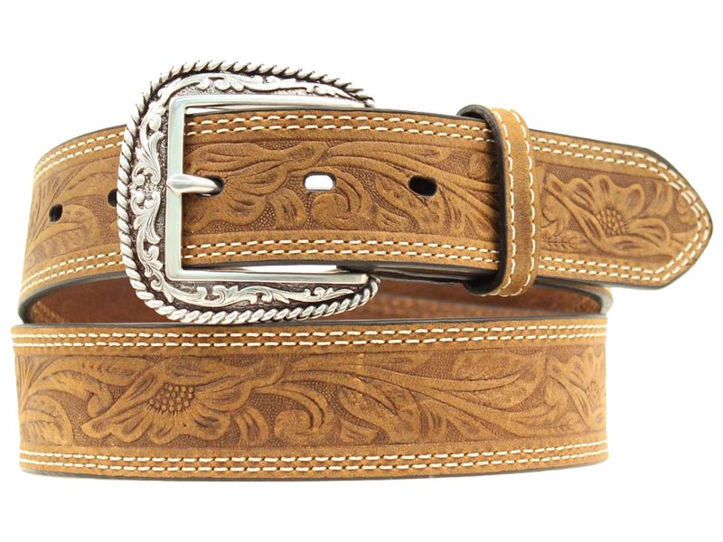 Ariat Men's Floral Tooled Belt, Brown