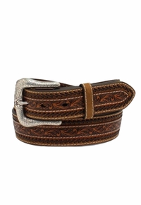 Ariat Mens Floral Tooled Buck Stitch Tan Belt A1037908