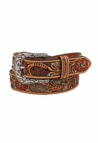 Ariat Women's Calf Hair Underlay Red Flower Belt A1533008
