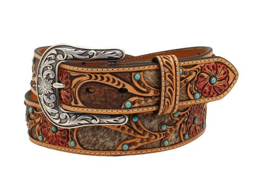 Ariat Women's Calf Hair Underlay Red Flower Belt A1533008
