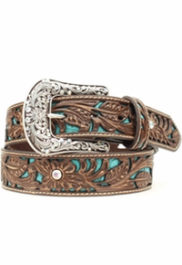 Ariat Womens Brown Belt with Turquoise Inlay A1513402