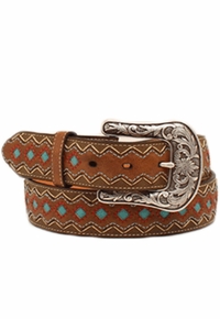 Ariat Womens Brown Zip Zag Turquoise Diamond Belt A1518202 ZDS