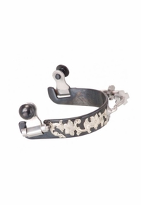 Black Steel Ladies Bumper Spurs with Engraved Floral Silver Overlay