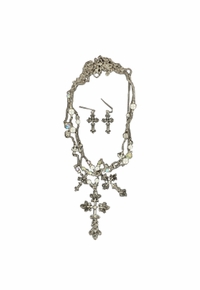 Blazin Roxx Triple Strand Cross Necklace and Earrings Set 29383