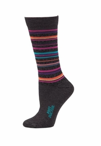 Boot Doctor Ladies Leopard and Stripes Charcoal Crew Socks 0419307-M