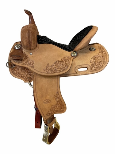 14" - 17" Billy Cook BW Roughout Floral Barrel Saddle 1935
