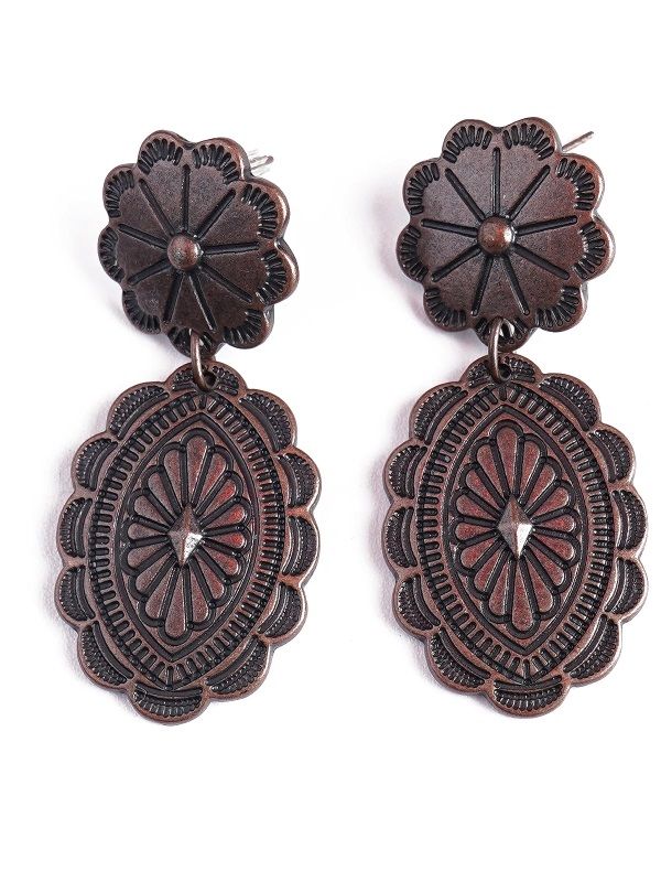 Copper Oval Concho Dangling Earring ERZ20042503