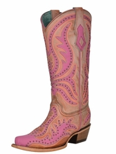 Corral Womens Pink Fluorescent Embroidery and Studs Boots C3970 SAVE $34 CLEARANCE