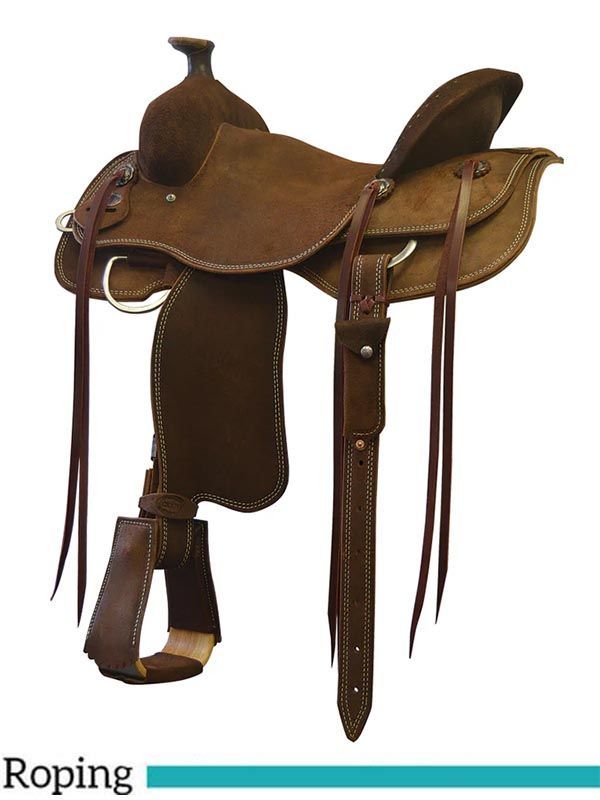 Ensemble Selle Western Ranch Roper Cuir Marron - Taille 14 à 18 - Avec Filet Et Poitrail