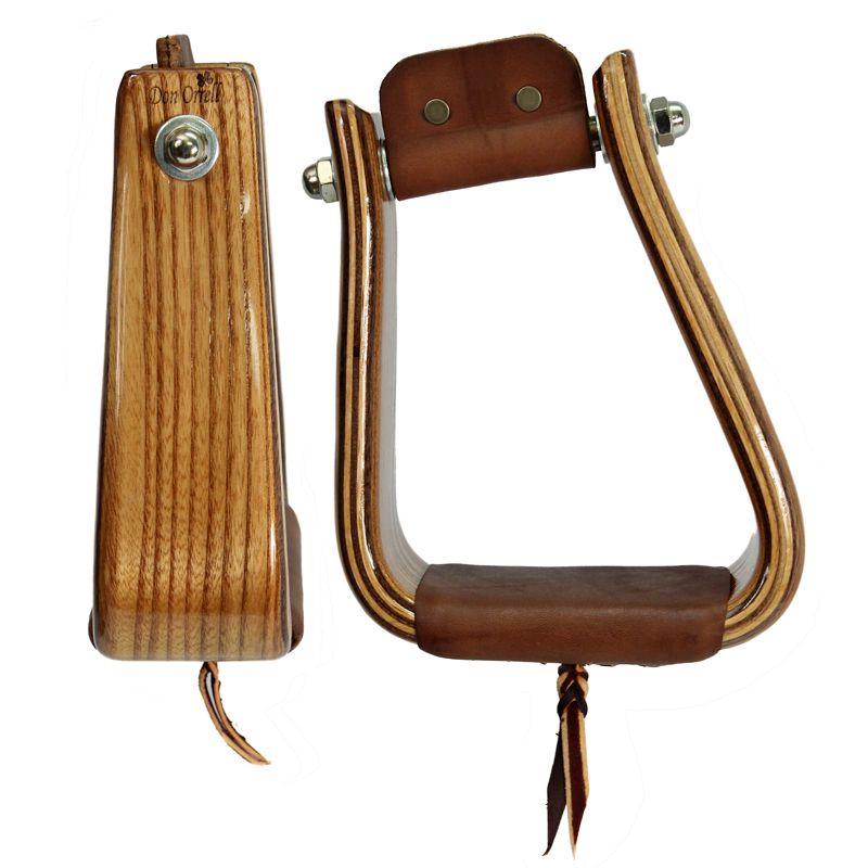 CHALLENGER Western 5" Wide Rawhide Brown Angled Stirrups - Slanted Design For Knee Relief, Roper Style
