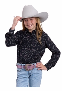 Girls Roper Constellation Print Western Blouse 0590-2054