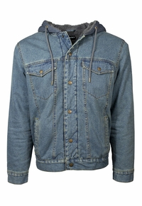 Hooey Mens Denim Hooded Jacket Dark Navy Fleece Lining HJ097DE