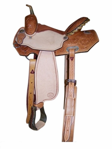 14" to 16" HR Hud Roberts Barrel Diagonal Corners Hand Tooled Floral Saddle 388