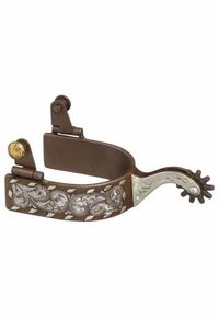 JT International Antique Brown Engraved Buckstitch Spurs 78-9850