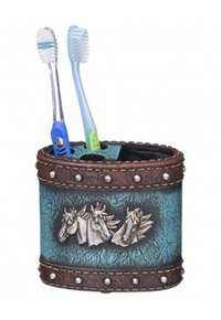JT International Horse Head and Blue Leather Toothbrush Holder 87-2183
