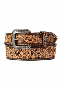 Men�s 3D Hand Tooled Floral Checkered Pattern Belt D100018608