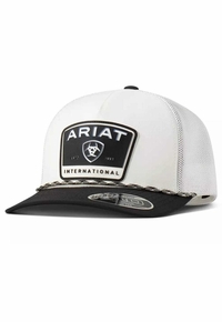 Mens Ariat Rubber Patch Snapback White Cap A300090405