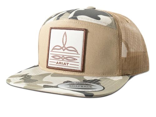 Mens Ariat 7 Panel Camo Boot Stitch Khaki Camo Cap A3000920146