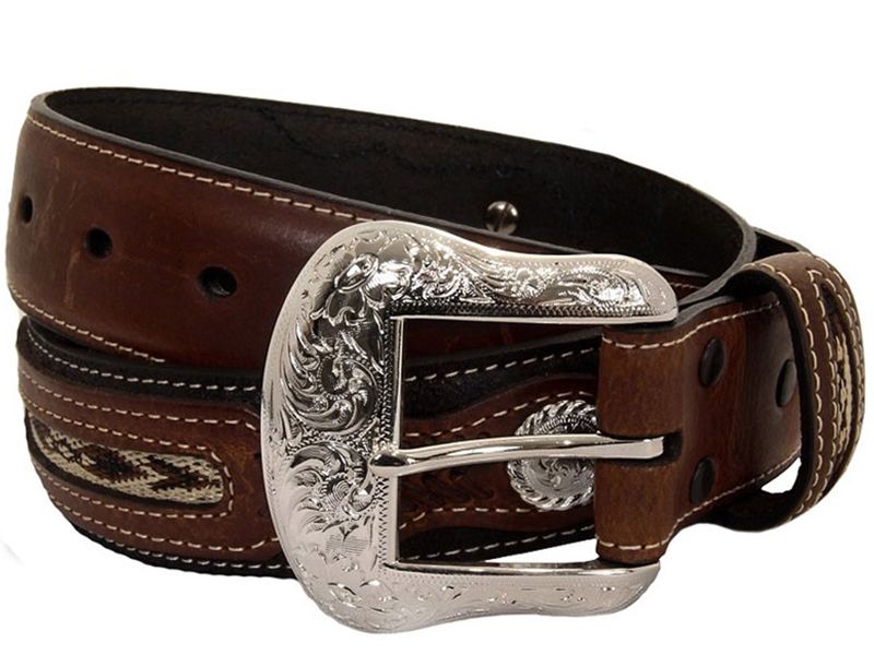 Mens Western Belt with Conchos and Fabric Inset by Nocona Belt Co. 2475701
