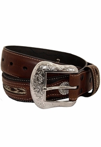 Mens Western Belt with Conchos and Fabric Inset by Nocona Belt Co. 2475701