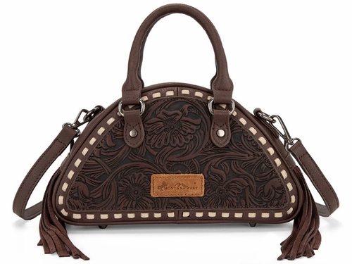 Montana West Tooled Floral Fringe Dome Satchel Bag MW1363-889