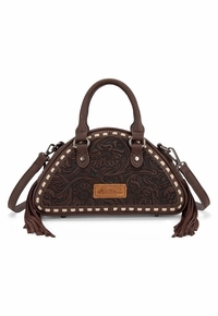 Montana West Tooled Floral Fringe Dome Satchel Bag MW1363-889