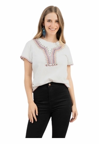 Montana West Womens Delila Contrast Stitched Studded Tee DL-T023WT