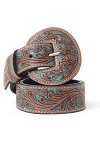Myra Bag Western Wreath Leather Belt Bronco Sky S-13360