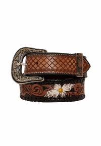 Myra Ladies Checkered Brown Hand-Tooled Belt S-4059