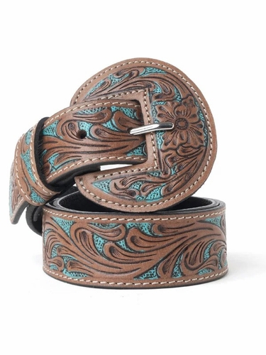 Myra Bag Western Wreath Leather Belt Bronco Sky S-13360