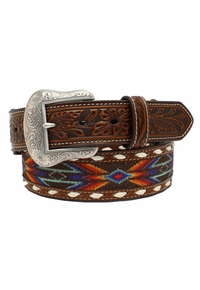 Nocona 1-1/2" Multi-Colored Ribbon Inlay Buck Lace Belt N210002697