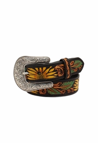 Nocona Girls Belt Sunflower Tooled Black N4440801