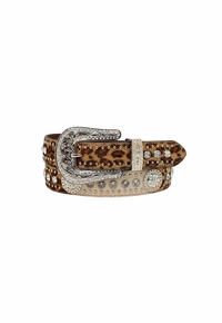 Nocona Ladies Belt Calf Hair Leopard Ivory Round Conchos N320003402