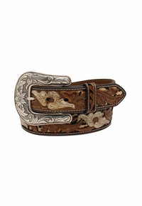Nocona Ladies Belt Leopard Underlay Pierced Flower N320002402