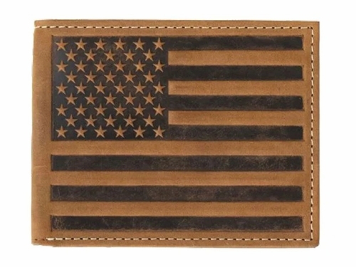 Nocona Mens Brown Genuine Leather Bifold Embossed Flag Wallet N500044202