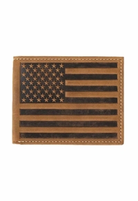 Nocona Mens Brown Genuine Leather Bifold Embossed Flag Wallet N500044202