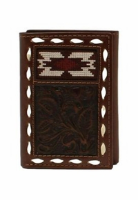 Nocona Trifold Wallet Tooled Southwestern Buck Lacing N500039002