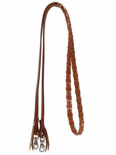 Rafter T Barrel Rein 5/8" Harness Leather w Color Plait RN220