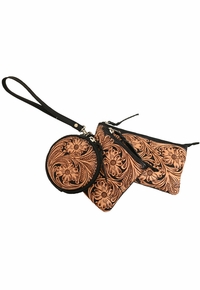 Rafter T Coin Purse Natural Tooled Leather Trio CP828