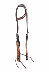 Rafter T Single Ear Headstall Sunflower Floral Tooling SE4100