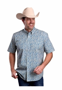 Roper Mens Blue Line Paisley Print Western Shirt 0326-2034 BU