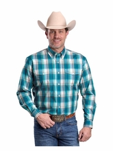 Roper Mens Turquoise Plaid Long Sleeve Shirt 001-0378-3021