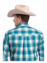 Roper Mens Turquoise Plaid Long Sleeve Shirt 001-0378-3021