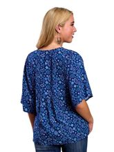 Roper Womens Blue Aztec Peasant Blouse Shirt 051-0590-2049