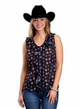 Roper Womens Black Sleeveless Concho Shirt 052-0590-3031