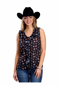 Roper Womens Black Sleeveless Concho Shirt 052-0590-3031