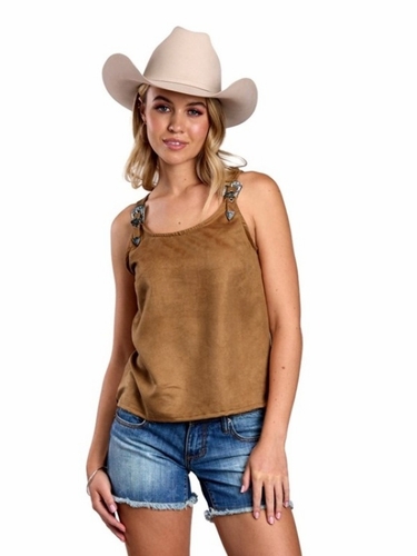 Roper Womens Brown Faux Suede Tank Top Shirt 052-0539-2061