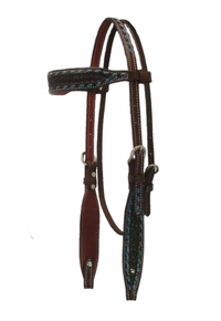Scott Thomas Browband Border Turquoise Buckstitch Chocolate Headstall HBB113